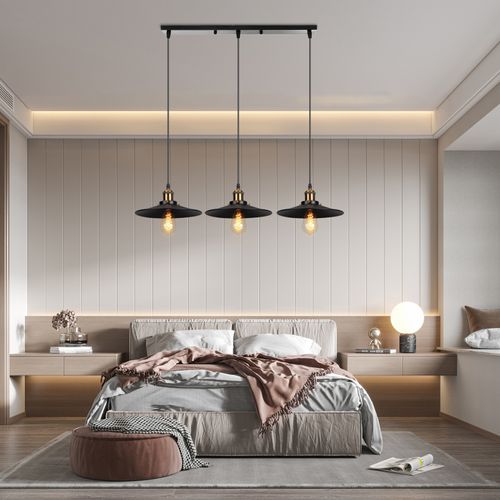Suspension Luminaire Rétro 3 Lumières Lampe à Suspension Moderne En Métal (noir) Lustre Antique 60w