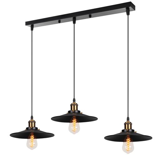 Suspension Luminaire Rétro 3 Lumières Lampe à Suspension Moderne En Métal (noir) Lustre Antique 60w