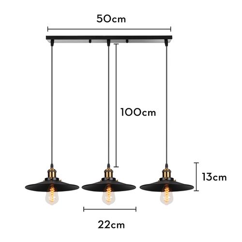 Suspension Luminaire Rétro 3 Lumières Lampe à Suspension Moderne En Métal (noir) Lustre Antique 60w