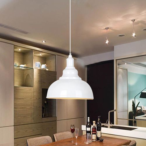 3pcs Suspension Luminaire Rétro Vintage Douille E27 Lustre D'intérieur Abat-jour En Métal Blanc