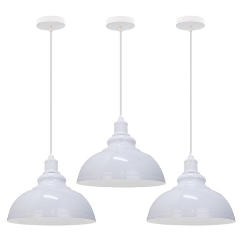 3pcs Suspension Luminaire Rétro Vintage Douille E27 Lustre D'intérieur Abat-jour En Métal Blanc