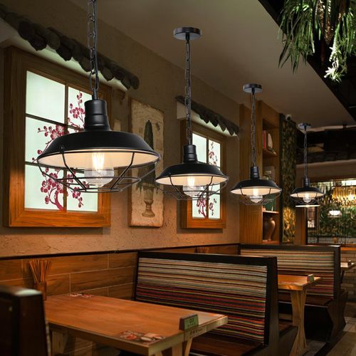 Lampe à Suspension Vintage En Fer Suspension Lustre Rétro Suspension Luminaire Antique Noire 26cm