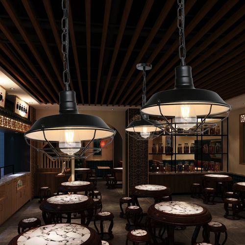 Lampe à Suspension Vintage En Fer Suspension Lustre Rétro Suspension Luminaire Antique Noire 26cm