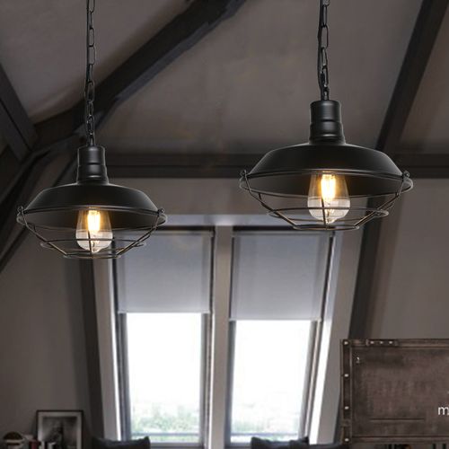2pcs Lampe à Suspension Vintage Suspension Lustre Rétro En Fer Suspension Luminaire Noire 36cm