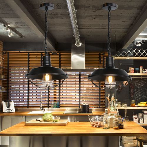 2pcs Lampe à Suspension Vintage Suspension Lustre Rétro En Fer Suspension Luminaire Noire 36cm