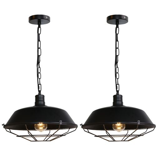 2pcs Lampe à Suspension Vintage Suspension Lustre Rétro En Fer Suspension Luminaire Noire 36cm