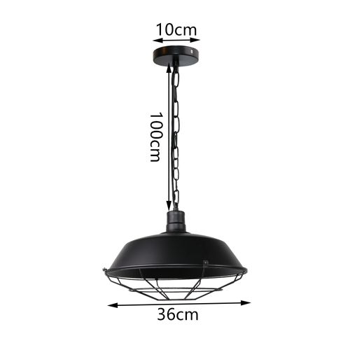 2pcs Lampe à Suspension Vintage Suspension Lustre Rétro En Fer Suspension Luminaire Noire 36cm