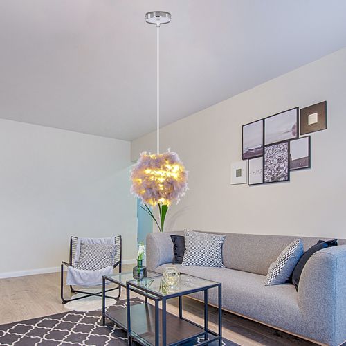 (2pcs) Lampe à Suspension Moderne En Plumes Plafonnier En Plumes Moelleuses Abat-jour Plume (gris)