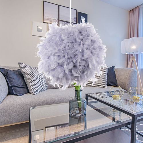 (2pcs) Lampe à Suspension Moderne En Plumes Plafonnier En Plumes Moelleuses Abat-jour Plume (gris)