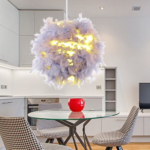 (2pcs) Lampe à Suspension Moderne En Plumes Plafonnier En Plumes Moelleuses Abat-jour Plume (gris)