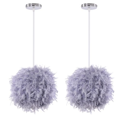 (2pcs) Lampe à Suspension Moderne En Plumes Plafonnier En Plumes Moelleuses Abat-jour Plume (gris)