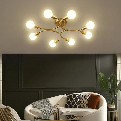 Lampe De Plafond Rétro Luminaire Plafonnier Intérieur En Métal Lustre 8 Lumières Moderne Or