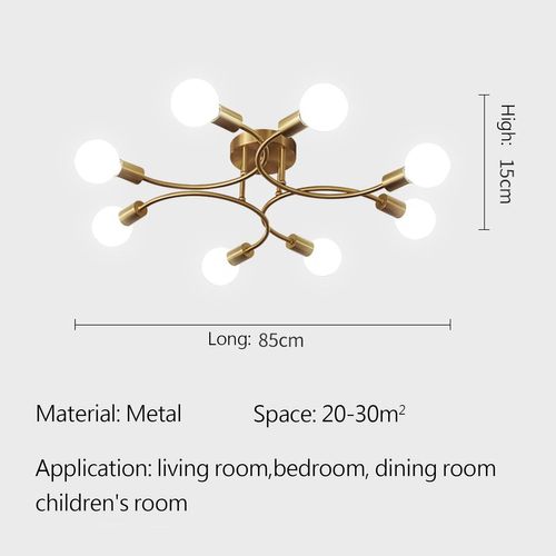 Lampe De Plafond Rétro Luminaire Plafonnier Intérieur En Métal Lustre 8 Lumières Moderne Or