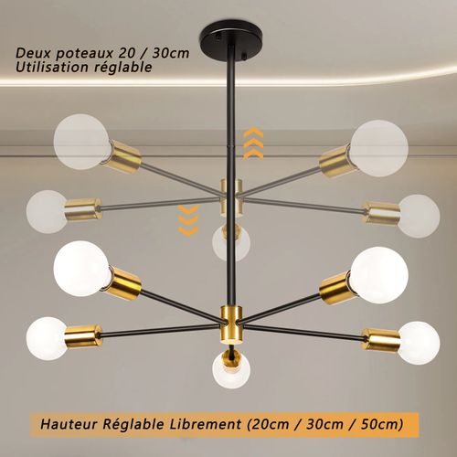 Plafonnier Moderne Noir Lampe De Plafond Rétro Luminaire Plafonnier En Métal Lustre 5 Lumières