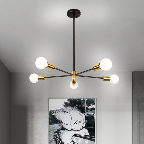 Plafonnier Moderne Noir Lampe De Plafond Rétro Luminaire Plafonnier En Métal Lustre 5 Lumières