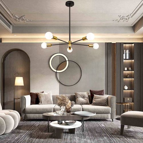 Plafonnier Moderne Noir Lampe De Plafond Rétro Luminaire Plafonnier En Métal Lustre 5 Lumières