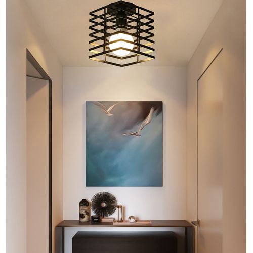 2pcs Lampe De Plafond Vintage Plafonnier D'intérieur En Métal Luminaire Plafonnier Rétro Noire, E27