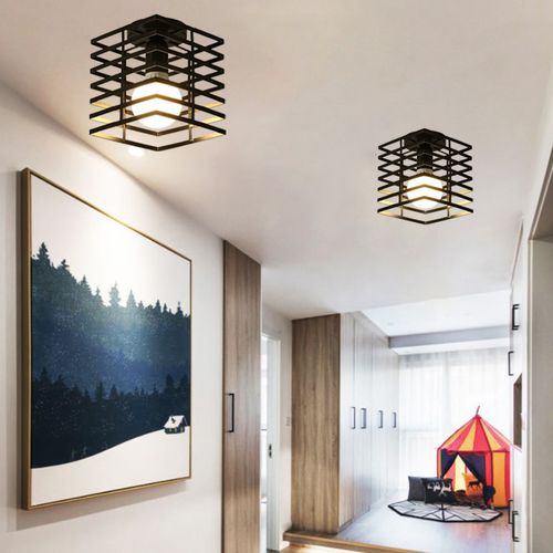 2pcs Lampe De Plafond Vintage Plafonnier D'intérieur En Métal Luminaire Plafonnier Rétro Noire, E27