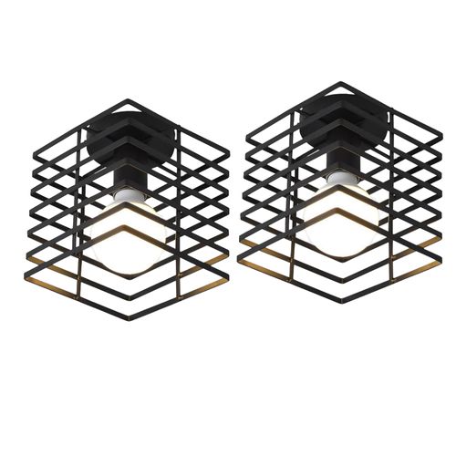 2pcs Lampe De Plafond Vintage Plafonnier D'intérieur En Métal Luminaire Plafonnier Rétro Noire, E27