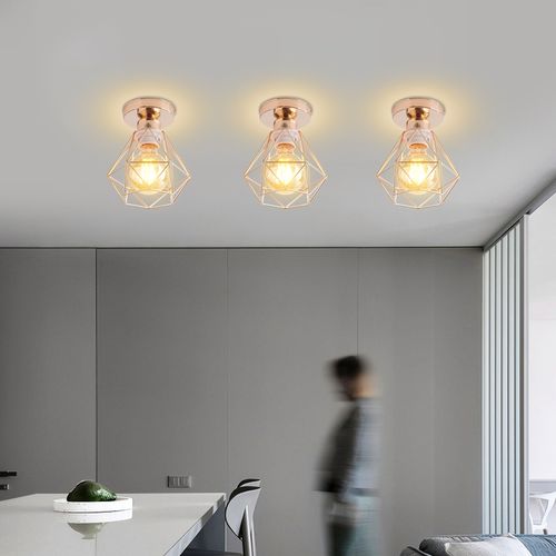 2pcs Plafonnier Rétro Lampe De Plafond Cage En Métal Or Luminaire Plafonnier Vintage D'intérieur E27