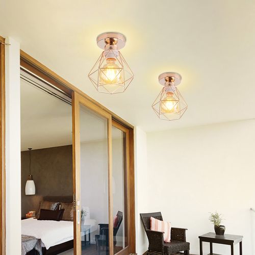 2pcs Plafonnier Rétro Lampe De Plafond Cage En Métal Or Luminaire Plafonnier Vintage D'intérieur E27