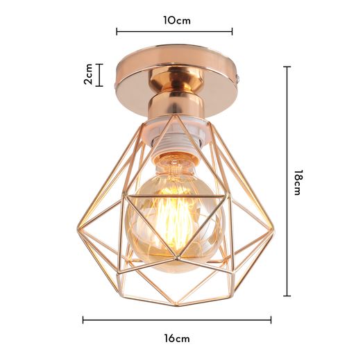 2pcs Plafonnier Rétro Lampe De Plafond Cage En Métal Or Luminaire Plafonnier Vintage D'intérieur E27
