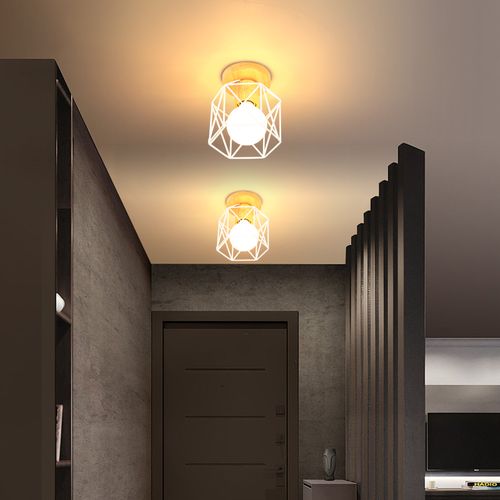 Plafonnier Moderne Lampe De Plafond Rétro Vintage, Abat-jour En Forme De Cage En Métal,blanc