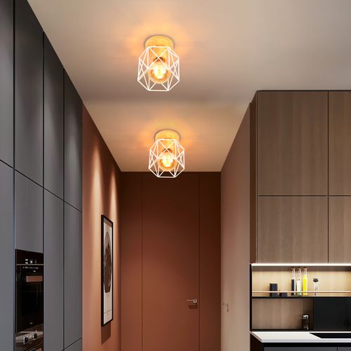 Plafonnier Moderne Lampe De Plafond Rétro Vintage, Abat-jour En Forme De Cage En Métal,blanc