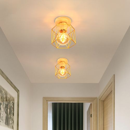 Plafonnier Moderne Lampe De Plafond Vintage Luminaire Plafonnier Rétro Abat-jour Métal Or