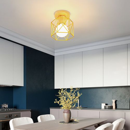 Plafonnier Moderne Lampe De Plafond Vintage Luminaire Plafonnier Rétro Abat-jour Métal Or