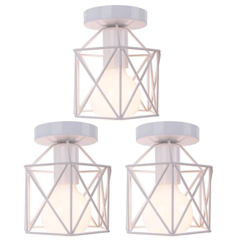 3x Plafonnier Vintage Lustre Rétro Abat-jour En Métal Lampe De Plafond Industrielle Blanc