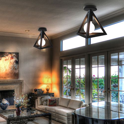 2x Plafonnier Triangulaire En Métal Lampe De Plafond Moderne E27, Noir