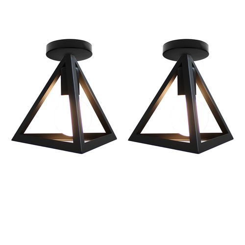 2x Plafonnier Triangulaire En Métal Lampe De Plafond Moderne E27, Noir