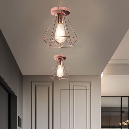 Plafonnier Rétro Or Rose Métal 20cm Lustre Industriel Plafonnier Vintage Lampe De Plafond Antique