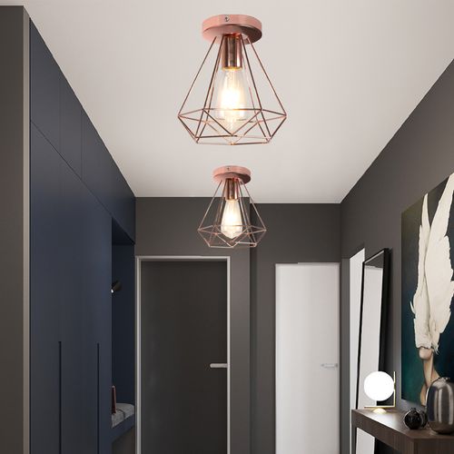 Plafonnier Rétro Or Rose Métal 20cm Lustre Industriel Plafonnier Vintage Lampe De Plafond Antique