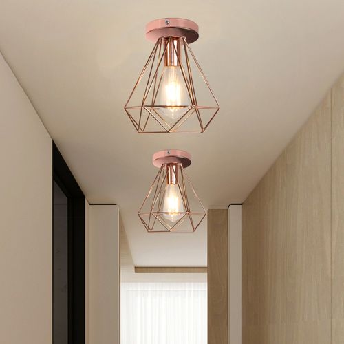 Plafonniers D'intérieur Plafonniers En Métal Or Rose Vintage Lampe De Plafond Rétro E27