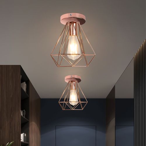 Plafonniers D'intérieur Plafonniers En Métal Or Rose Vintage Lampe De Plafond Rétro E27