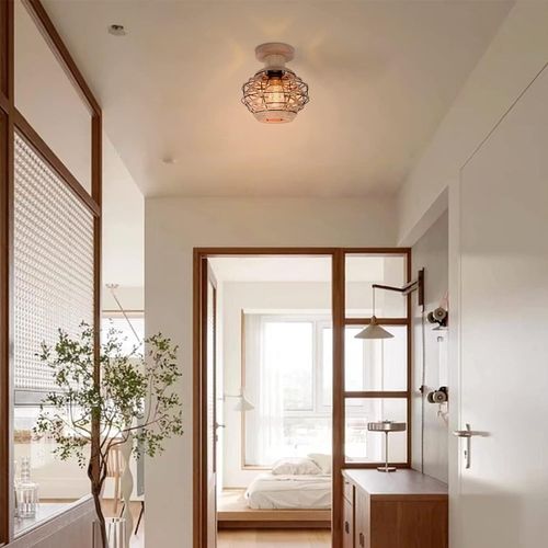 Plafonnier Vintage E27 Lampe De Plafond Rétro Abat-jour Cage En Ficelle Métallique Ø20cm