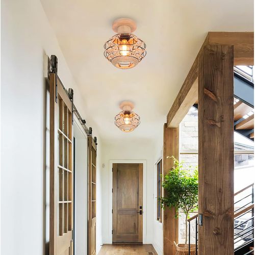 2pcs-plafonnier Vintage E27 Lampe De Plafond Rétro Abat-jour Cage En Ficelle Métallique Ø20cm