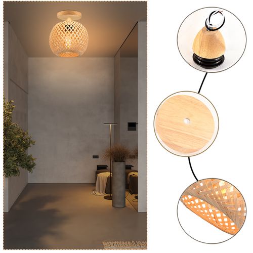 20cm Lampe De Plafond En Bambou Plafonnier Moderne Rétro Luminaire Plafonnier Intérieur