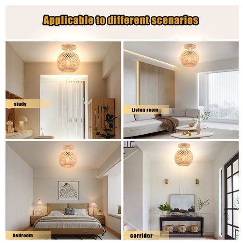 (2pcs) 20cm Lampe De Plafond En Bambou Plafonnier Moderne Rétro Luminaire Plafonnier Intérieur