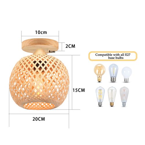 (2pcs) 20cm Lampe De Plafond En Bambou Plafonnier Moderne Rétro Luminaire Plafonnier Intérieur