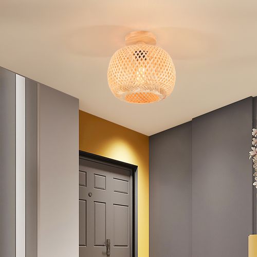25cm Lampe De Plafond En Bambou Plafonnier Moderne Rétro Luminaire Plafonnier Intérieur
