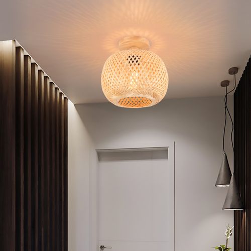 (2pcs) 25cm Lampe De Plafond En Bambou Plafonnier Moderne Rétro Luminaire Plafonnier Intérieur