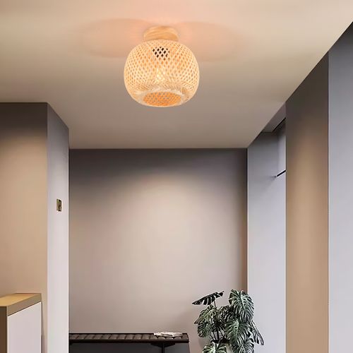 (2pcs) 25cm Lampe De Plafond En Bambou Plafonnier Moderne Rétro Luminaire Plafonnier Intérieur