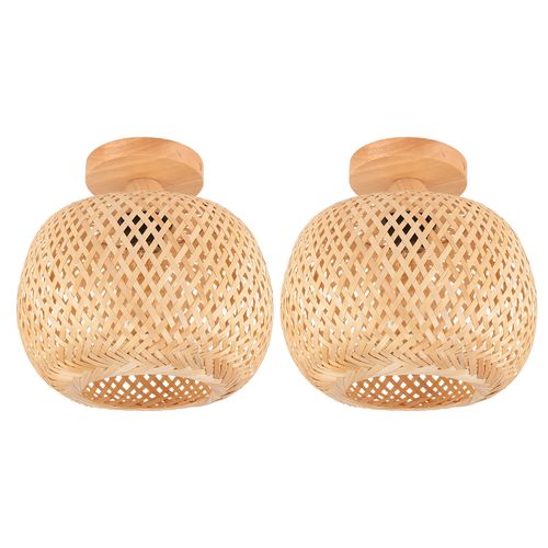 (2pcs) 25cm Lampe De Plafond En Bambou Plafonnier Moderne Rétro Luminaire Plafonnier Intérieur