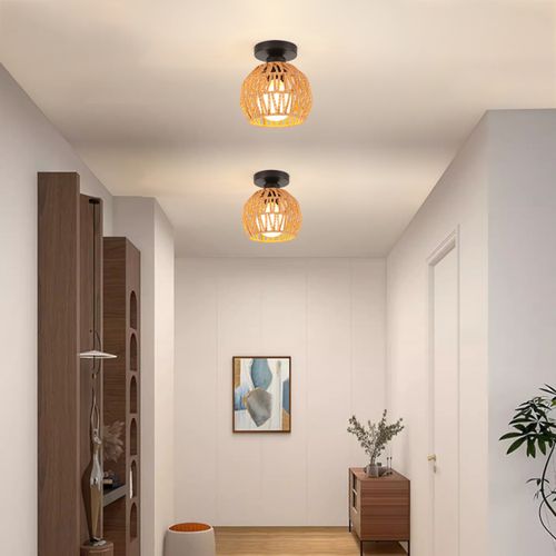 Lampe De Plafond Rétro Plafonnier Tressé En Corde De Chanvre Plafonnier Moderne