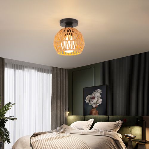 Lampe De Plafond Rétro Plafonnier Tressé En Corde De Chanvre Plafonnier Moderne