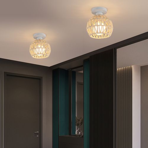 2pcs Lampe De Plafond Rétro Plafonnier Tressé En Corde De Chanvre Plafonnier Moderne Blanc