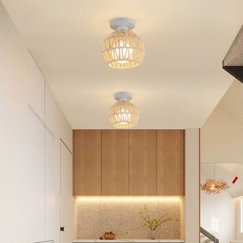 2pcs Lampe De Plafond Rétro Plafonnier Tressé En Corde De Chanvre Plafonnier Moderne Blanc